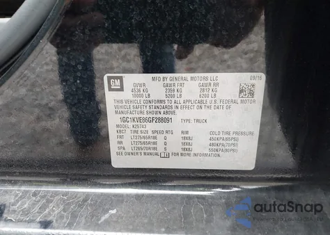 2016 Chevrolet Silverado 2500Hd Lt from USA, damaged, VIN 1GC1KVE86GF288091